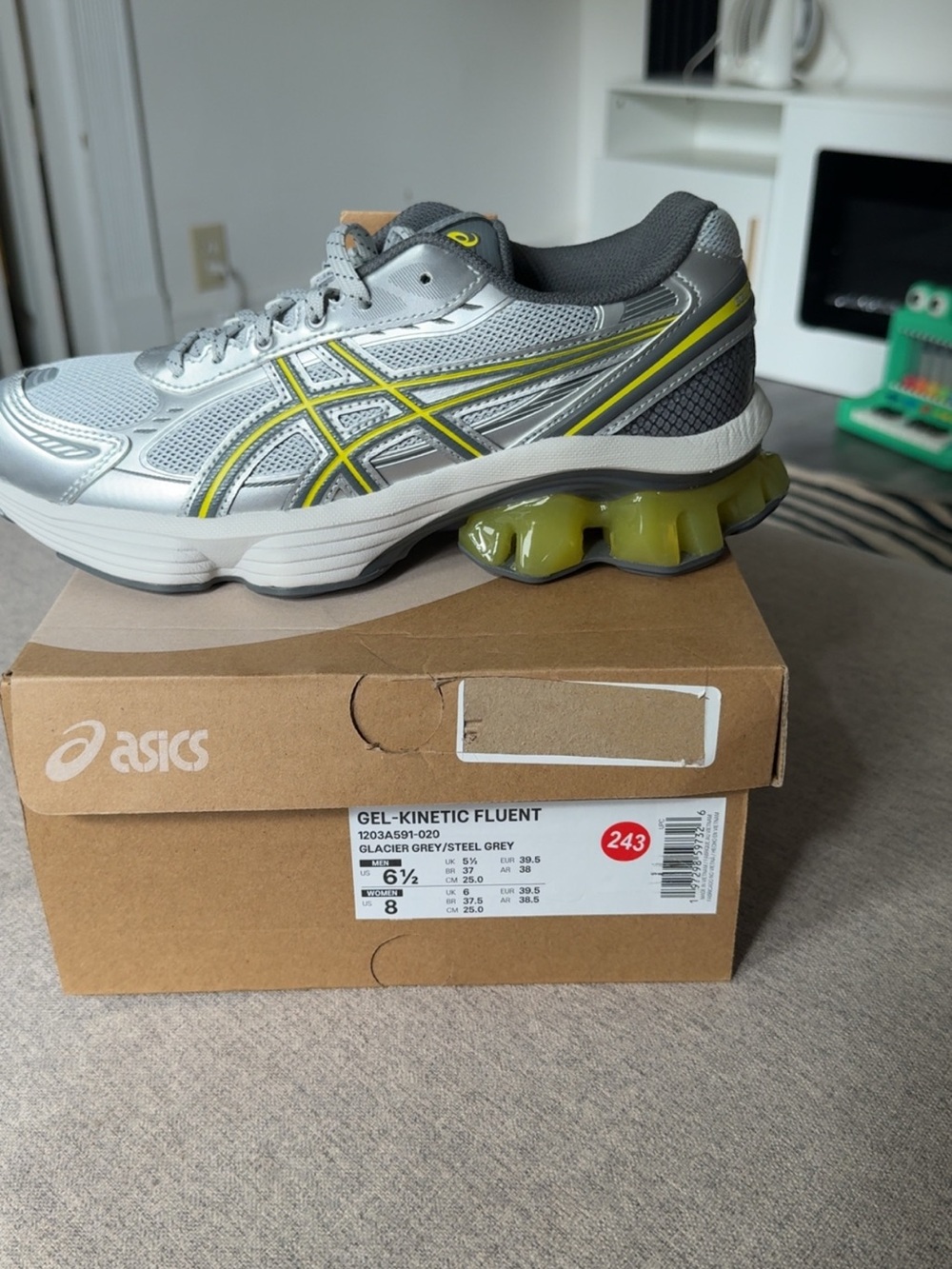 ASICS Glacier Grey with Yellow Accent Kids' Gel-Kinetic Fluent Sneakers